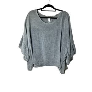 Women’s Oversized Linen Blend Lagenlook Blue Gray Top SEE MEASUREMENTS